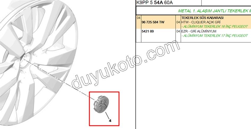 Jant Kapağı Orta Göbek Arması 16'inç PRT4 CLIQUER ACIK GRI
