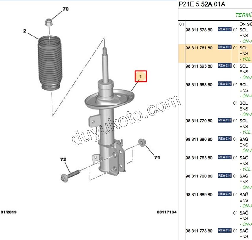 Ön Sol Amortisör P2082 EB2