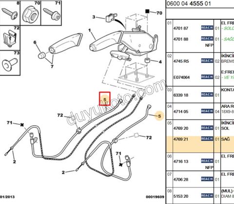 El Fren Teli Borusu Sağ C51 C52