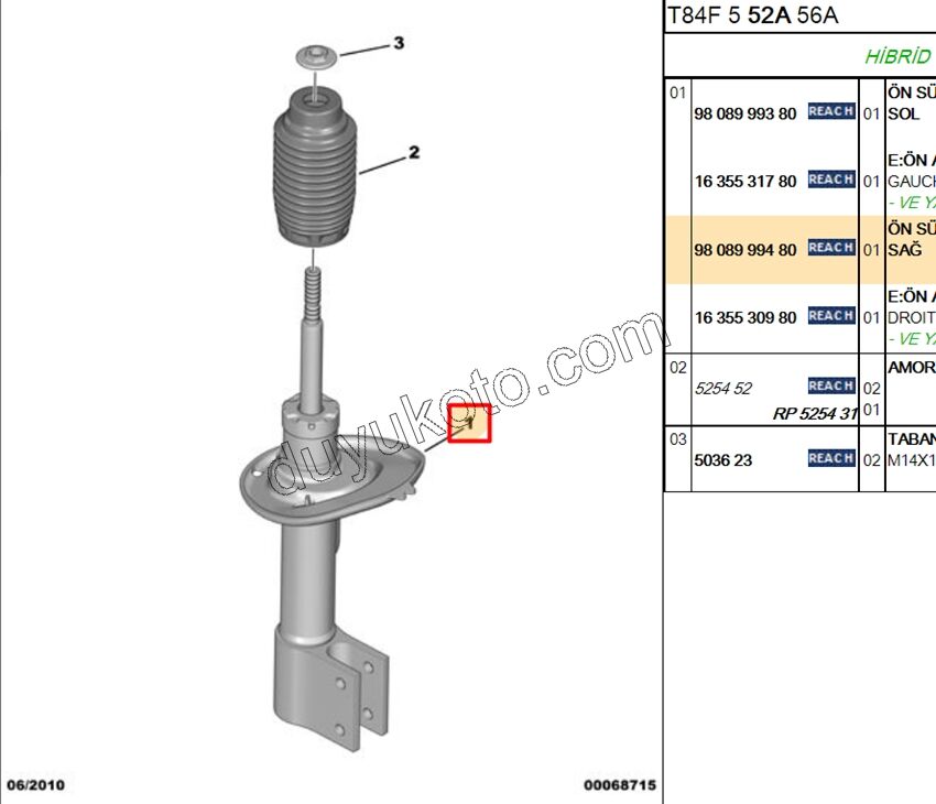 Ön Sağ Amortisör C42 DS41 P30081 P50081