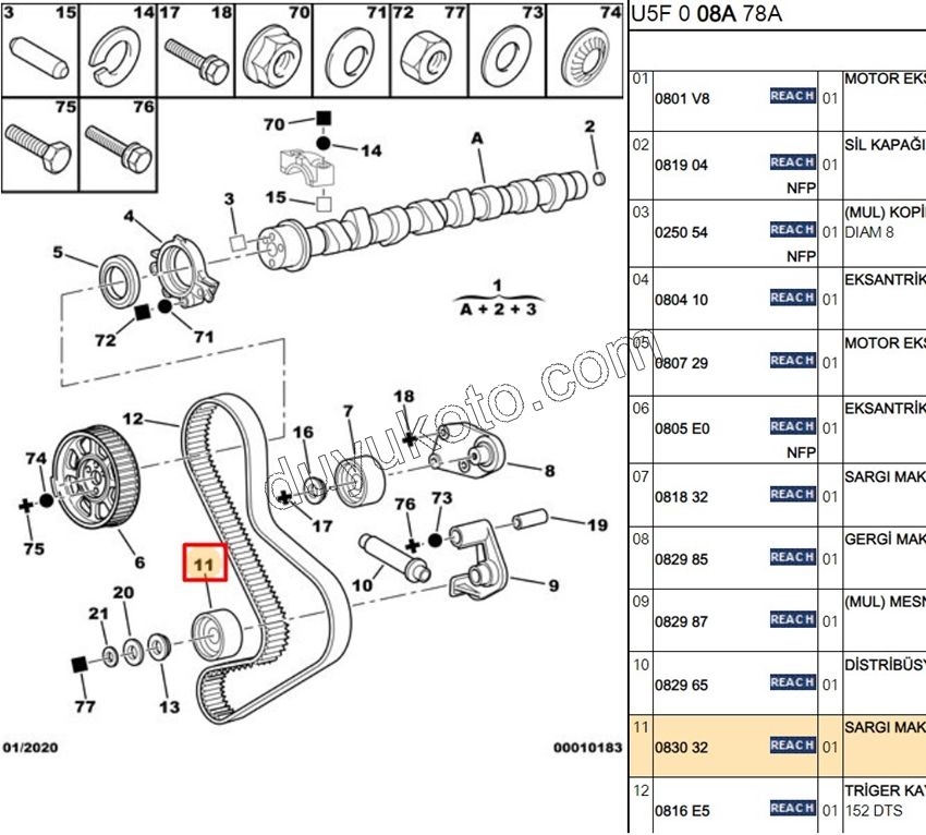 Eksantrik/Triger Gergi Rulmanı INCE BXR1 BXR2 2.8SFM