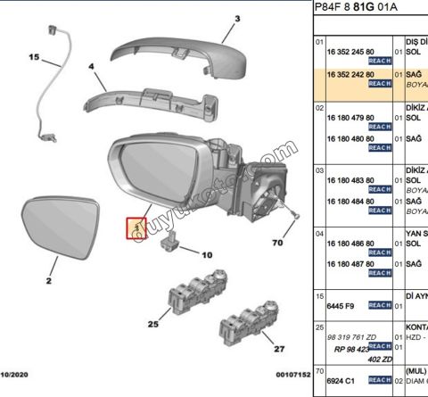 Peugeot 3008 5008 Citroen C5 Aircross Dikiz Aynası Kapağı Sağ 2016/2022