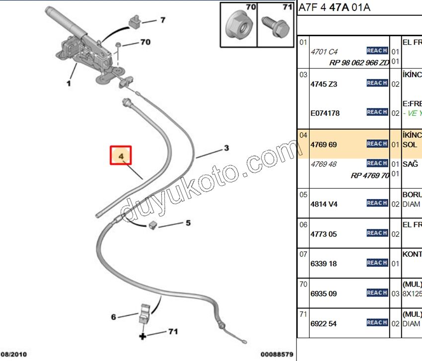 El Fren Teli Borusu KORUYUCU Sol P207 C33