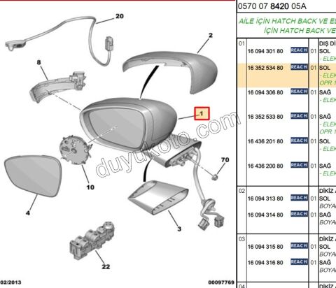 Citroen C4 Picasso Dikiz Aynası Sol YM (Elektrikli Katlanırlı Astarlı) 2013/2018