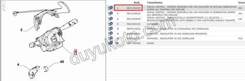 2019> Partner Rifter Berlingo Combo Doblo Proace City Far Silecek Kumanda Kolu (Sinyal Ünitesi)