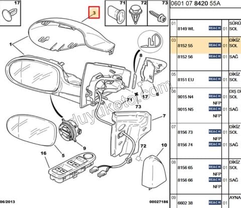 Citroen C5 Dikiz Ayna Kapağı Sol 2000/2007