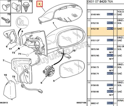 Dikiz Ayna Kapağı Sağ C5
