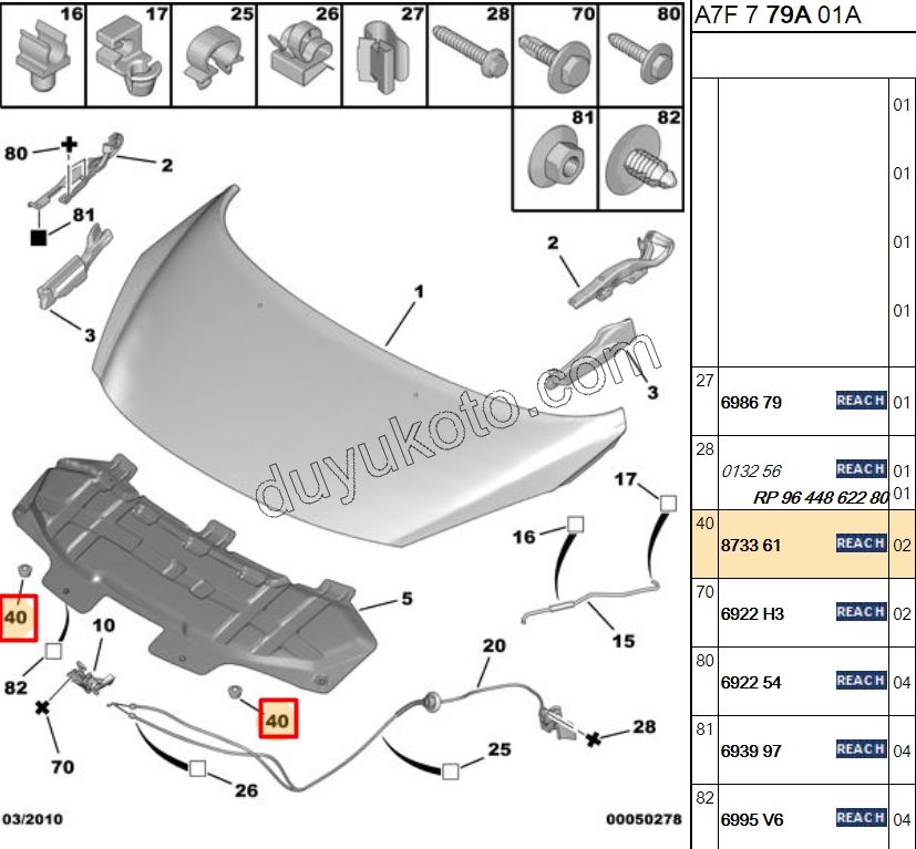 LASTIK TAKOZ MOTOR KAPUT AYAR P207 P307 PRT3