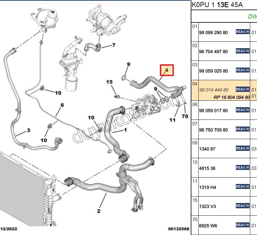 Devirdaim ile Termostat Arası Su Borusu (Sac) 2.0HDİ 135HP DW12R
