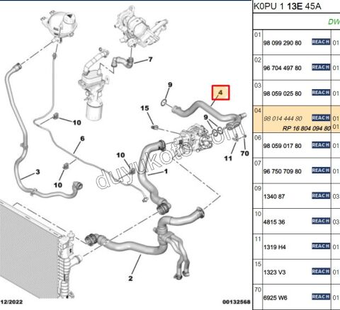 Devirdaim ile Termostat Arası Su Borusu (Sac) 2.0HDİ 135HP DW12R