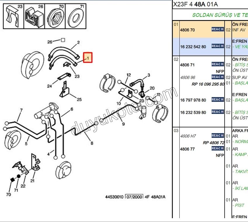Fren Hortumu Ön Alt BXR1 DCT1