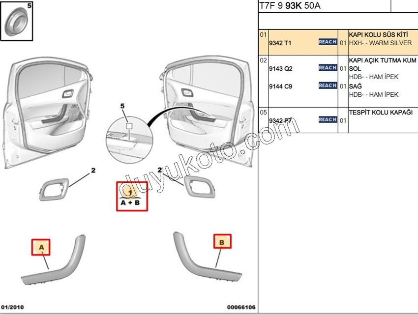 Ön Kapı İç Açma Kaplaması Takım P3081 GRI