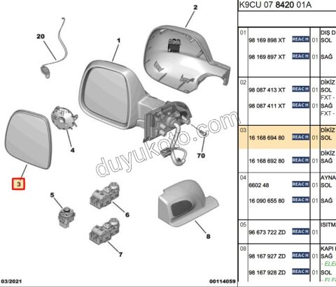 2019> Partner Rifter Berlingo Combo Doblo Proace City Dikiz Ayna Camı Sol 2017/2023