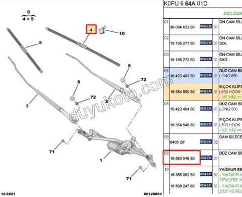 Ön Cam Silecek Süpürgesi Sağ P3072 65CM