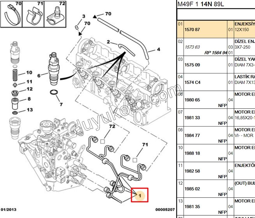 BORU ENJEKTOR TK PRT1 4AD 1.9D, 1998/2003 BOSCH TIP