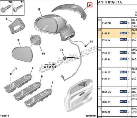 Peugeot 207 Dikiz Ayna Kapağı Dış Sol 2006/2009