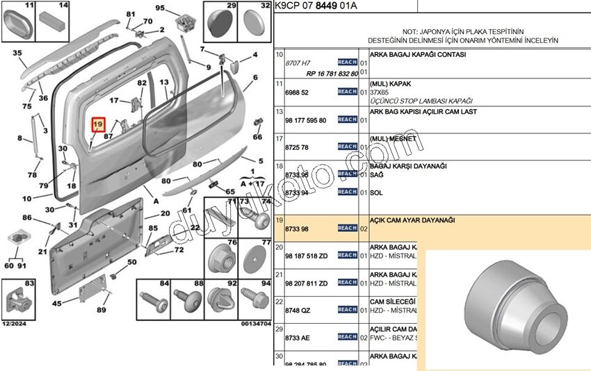 LASTIK TAKOZ ARKA CAM ALT KOSE PRT3 BAGAJ CAMI