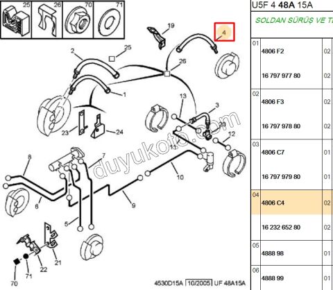 Fren Hortumu Arka Sağ/Sol BXR1 BXR2 DCT1 DCT2
