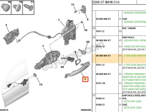 Dış Açma Kolu Sol Ön Kapı P301 SIFRE+ SIYAH+