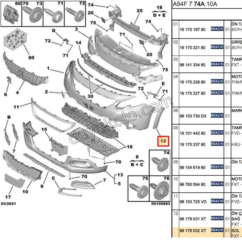 Dodik Ön Tampon Sol P20081MQ