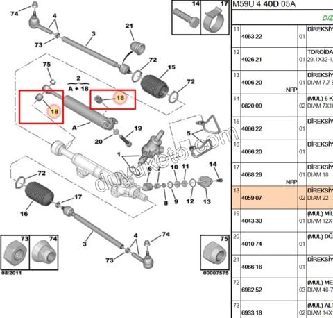 BURC DIREKSIYON AMORTISOR PRT1 PRT2 P405 P605