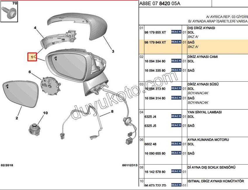 Citroen C3 Aircoss Dikiz Aynası Sağ CRS 2017/2021