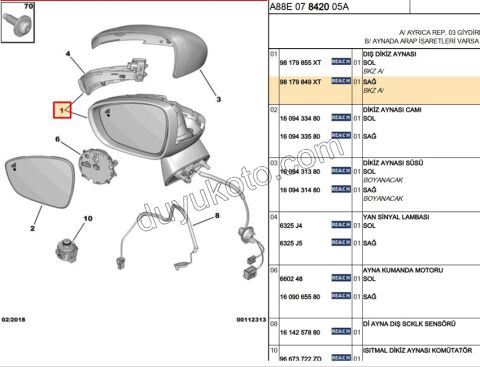 Citroen C3 Aircoss Dikiz Aynası Sağ CRS 2017/2021