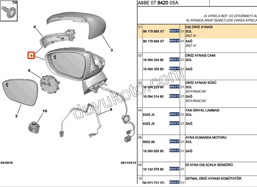 Citroen C3 Aircoss Dikiz Aynası Sol 2017/2021