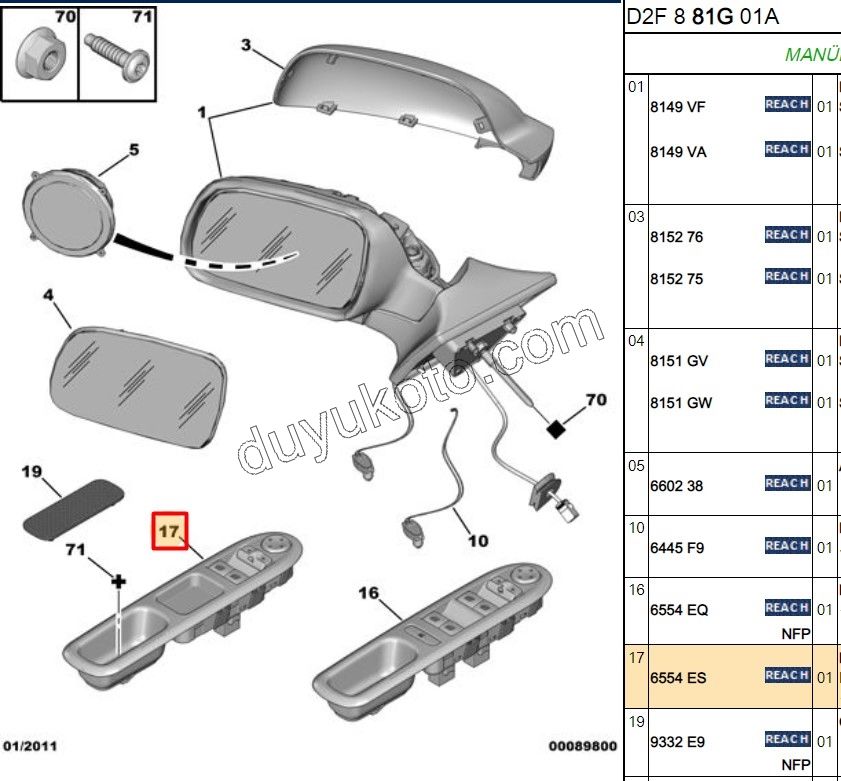Ön Cam Açma Anahtarı Sol (Sürücü) P407 2 CAM ELEK