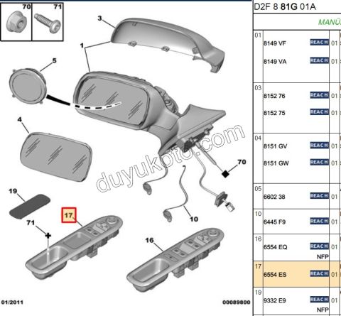 Ön Cam Açma Anahtarı Sol (Sürücü) P407 2 CAM ELEK