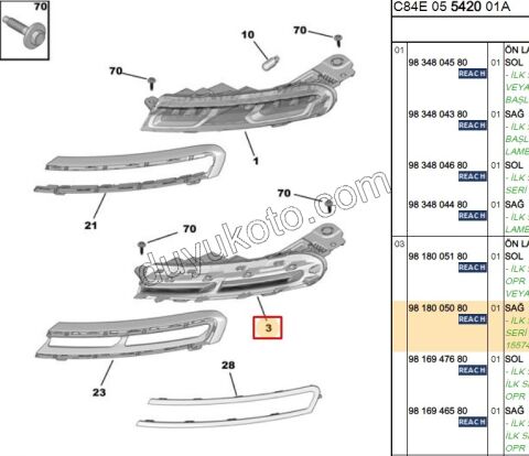 Citroen C5 Aircross Gündüz Farı Sağ (Ledli) ORTA BOLUK 2019/2022