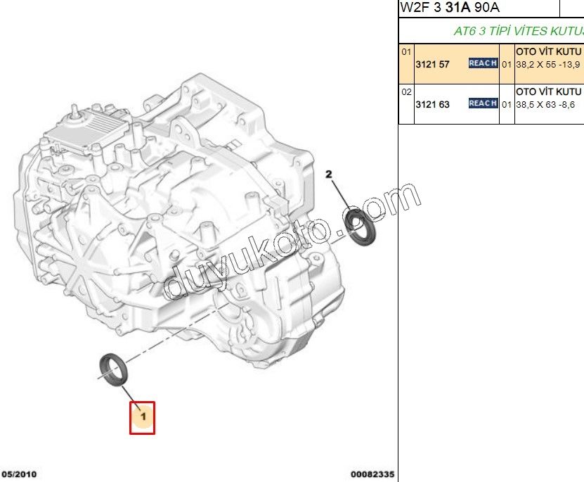 Aks Mili Sağ Keçe   1.2CC 130HP 2020 Sonrası EAT6 38,2 X 55 -13,9