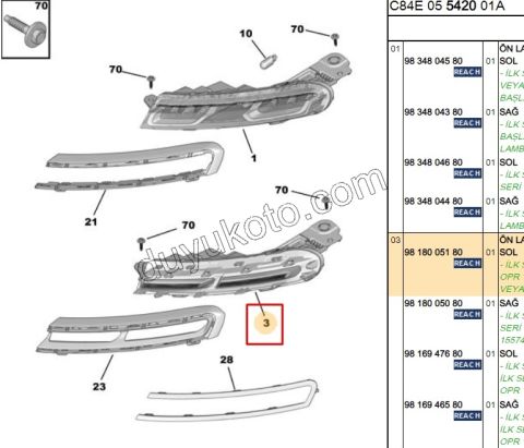Citroen C5 Aircross Gündüz Farı Sol (Ledli) ORTA BOLUK 2019/2022