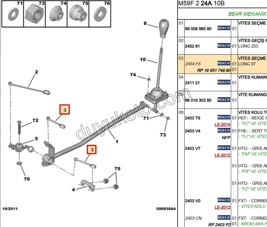 VITES ROTU PRT2 1.9D,Y.M 03/09 DW10 1.6HDİ Euro4 BE4R 11,5CM