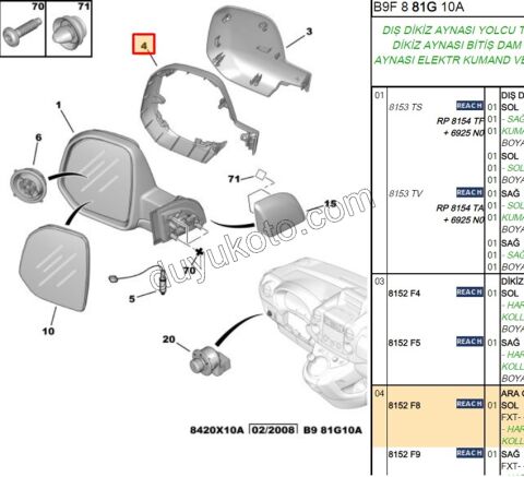 Peugeot Partner Dikiz Aynası Sol Çerçevesi SIYAH 2008/2012