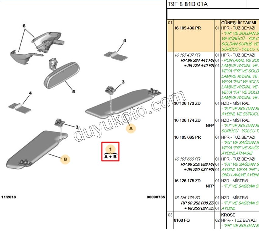 Güneşlik Takım P3082 T9 TUZ BEYAZI ISIK