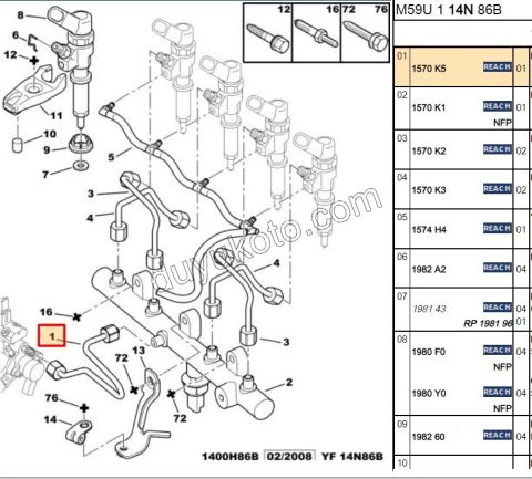 Mazot Pompası ile Enjektör Rampası ara Boru DW10