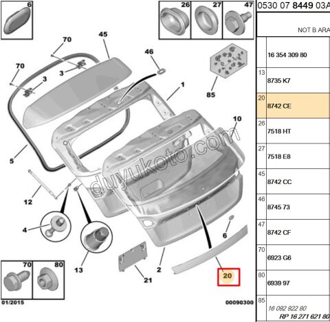 PLAKA UNITESI BAGAJ KAPAK CITA C42 DS41