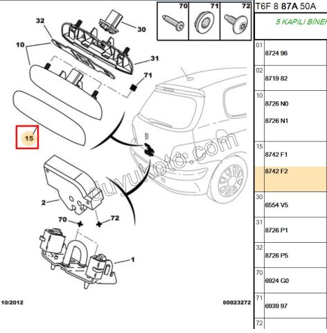 Bagaj Açama Dış Kolu Kapağı P307 ASTAR+