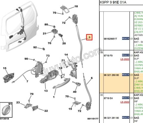 KILIT BAGAJ KAPAK UST R 2P PRT3 PRT4