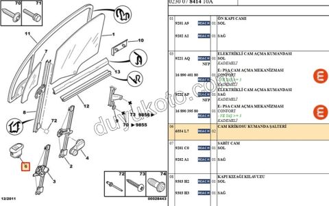 Ön Cam Açma Anahtarı Sağ/Sol P107 C2/C31 96401469XT