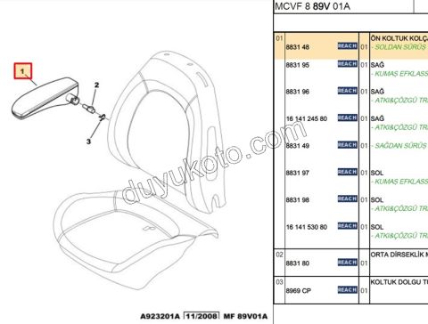Ön Koltuk Sol Kol Dayama Kolçak PBP