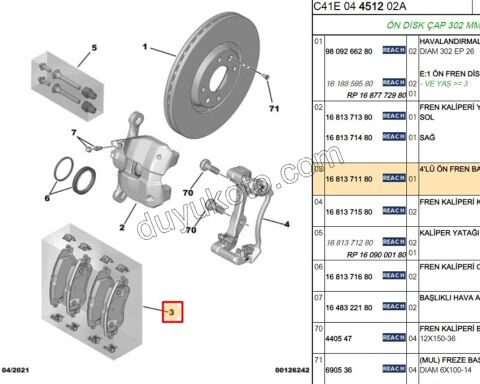 Fren Balatası Ön P2082 P20082 C43 C4X