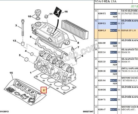 Silindir Kapak Contası XU5 XU7JP 1.8 8V 1.50MM