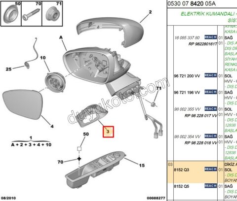 Citroen C4 DS4 Automobiles Dikiz Ayna Kapağı Alt Sol 2010/2015