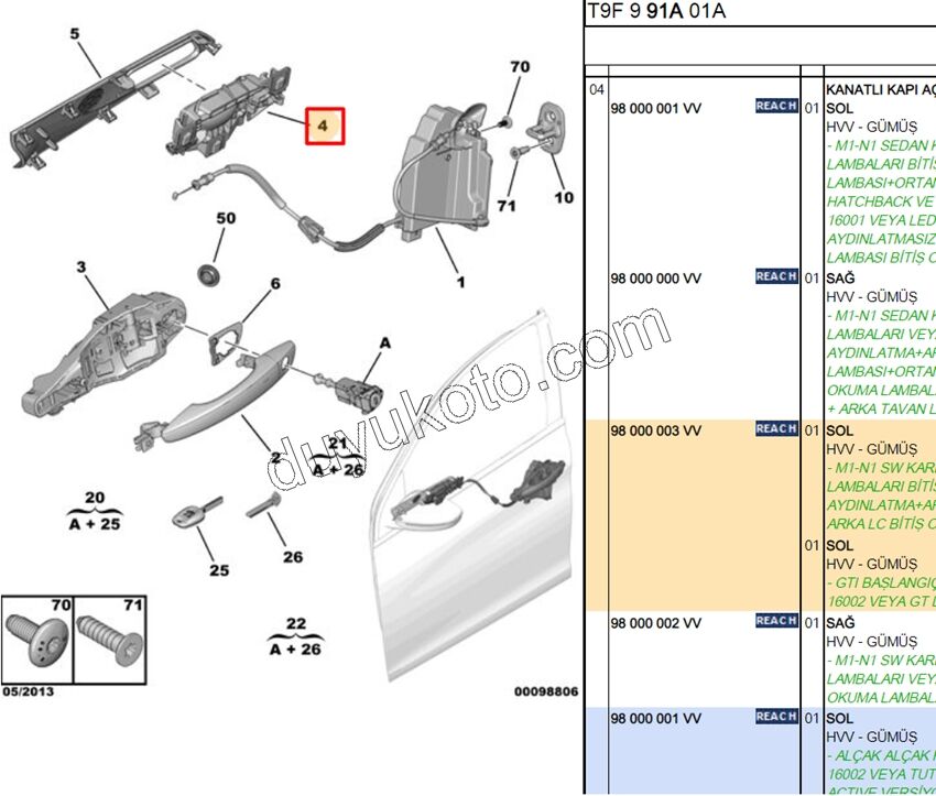 İç Açma Kolu Sol Kapı P3082 GTI KROM