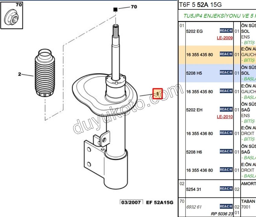 Ön Sol Amortisör P307MQ C41
