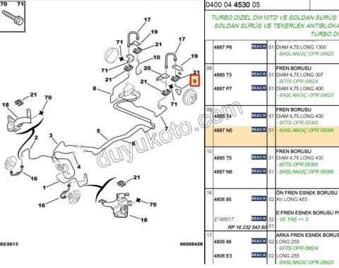 Fren Hidrolik Borusu Arka Sol PRT1 PRT2 XPC UZ.430