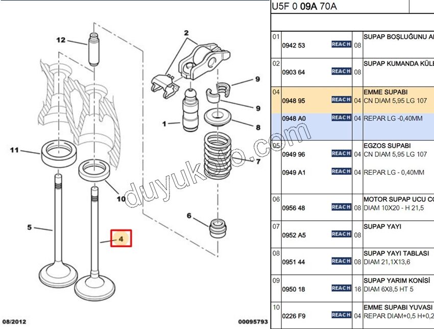 SUBAP EMME DW10 8V X 4AD 9624774280