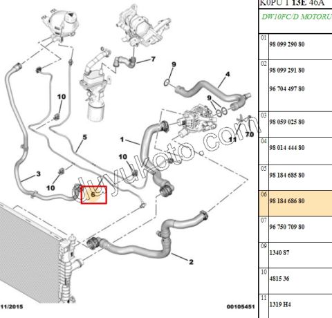 Radyatör Ek Depo ile Radyatör Arası Hortum 2.0HDI 120HP